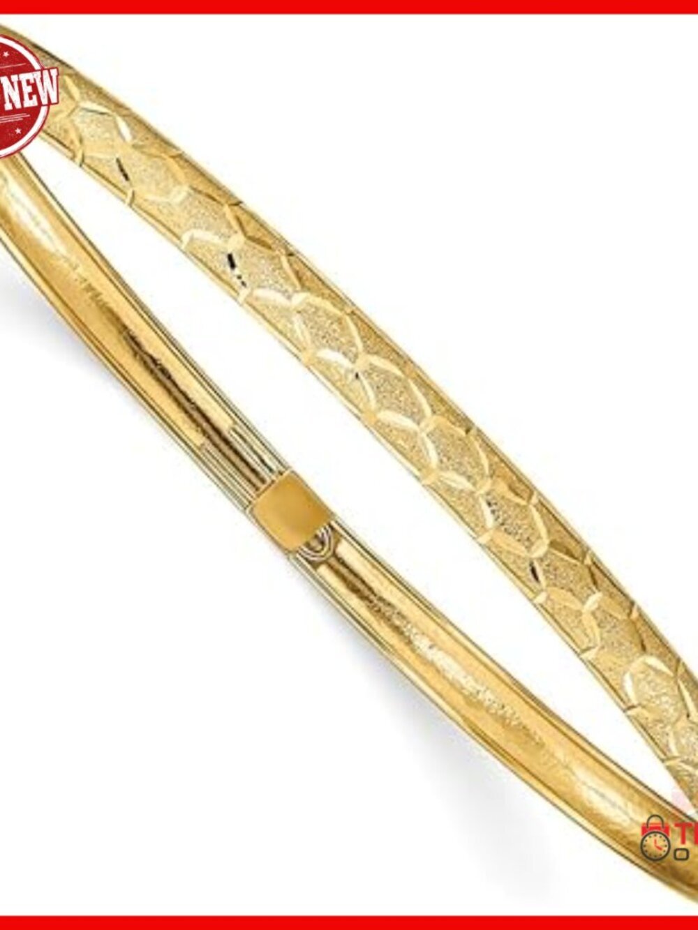 10K Gold Hexagonal Diamond-Cut Flexible Bangle Bracelet 7.5 Inches